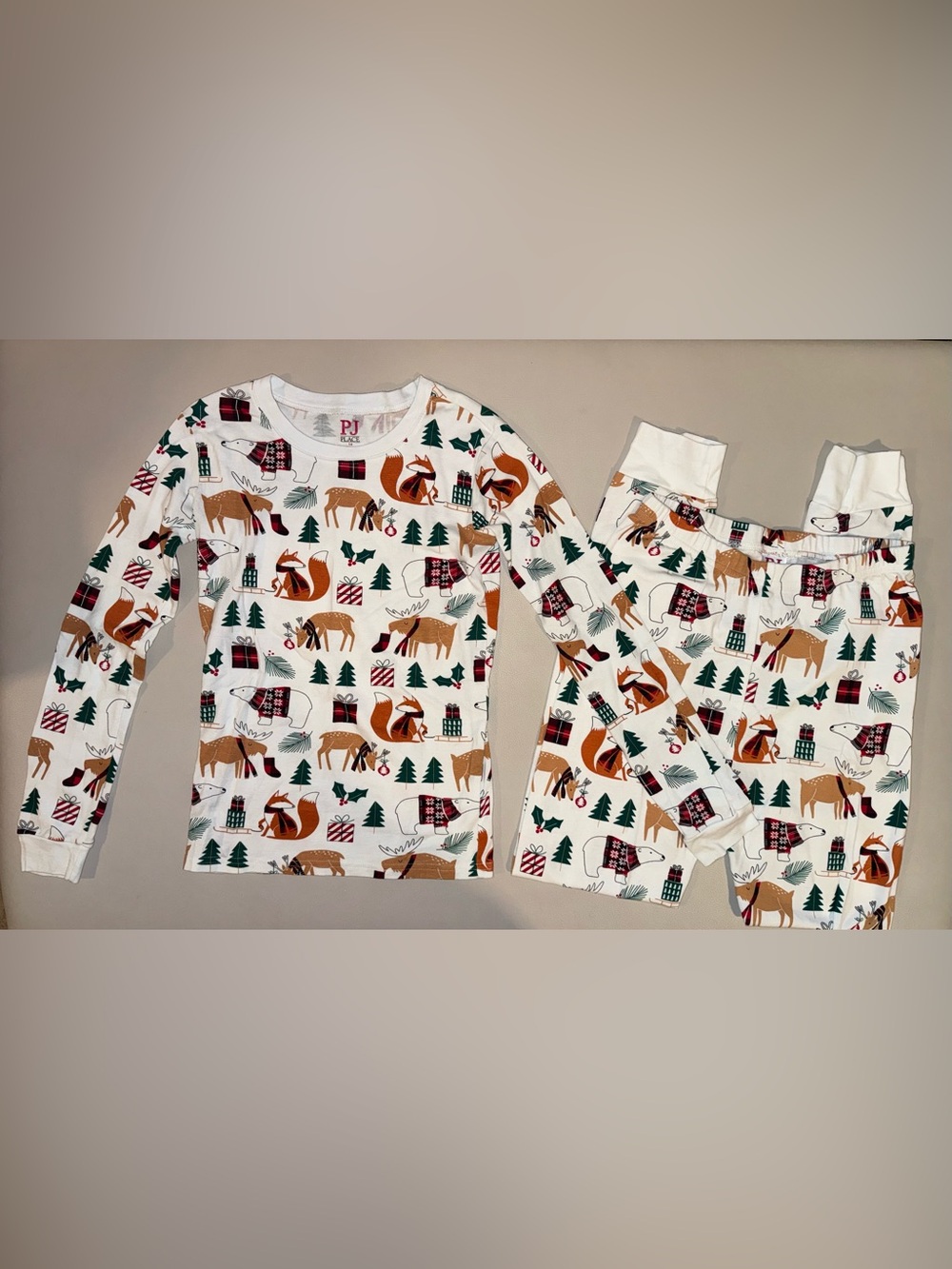 Place Kids White Holiday Forest Animal Pajama Set